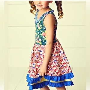 Matilda Jane Girls 10 Colorful & Floral Tiered Dress with Blue Ruffles